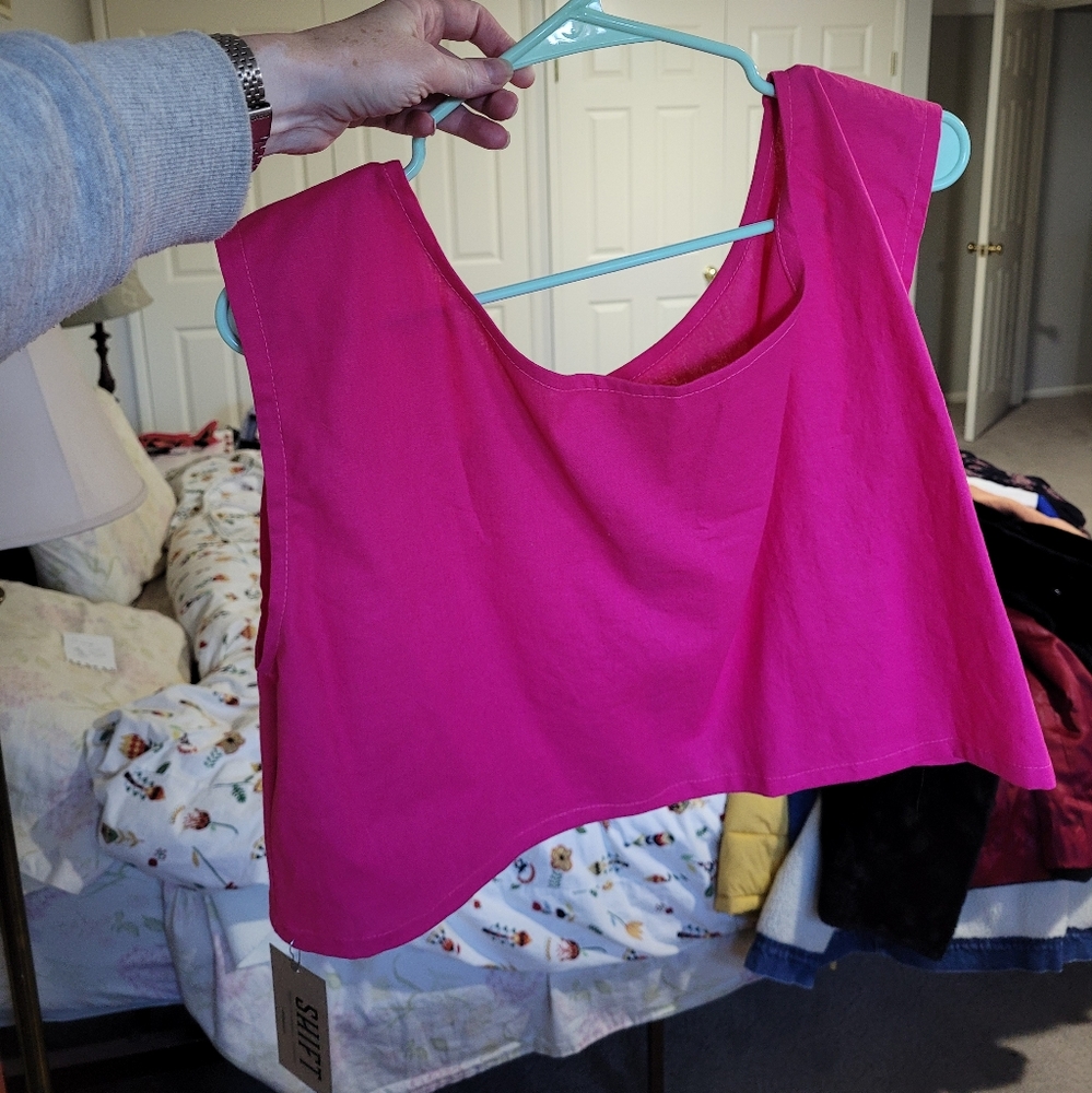 Shift + Wheeler tiny crop top hot pink linen cotton blend L XL